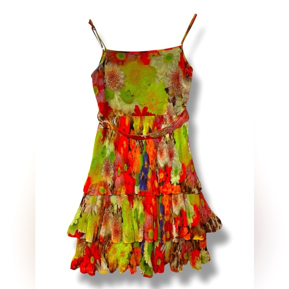 Simon Chang Multi-Color Neon Floral Tiered Dress Sz 8‎ EUC - Picture 2 of 8